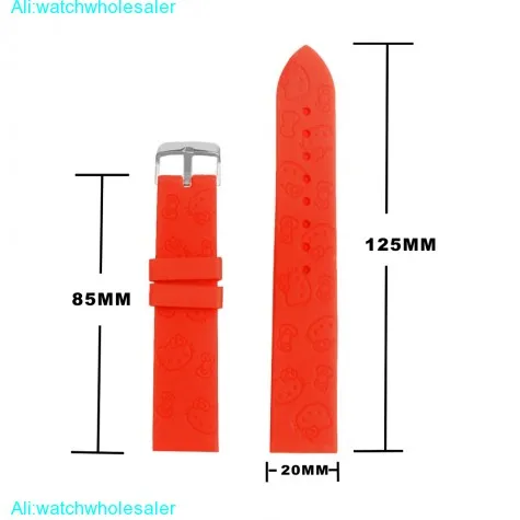 20mm Neon Red Cartoon Silicone Jelly Rubber Lady Watch Band Straps WB1086K20JB