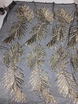 

Hot sale African French net tulle Lace Fabric for party PWD1941404 Gold and black sequins lace fabric