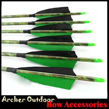 

12pcs Spine 400 500 Green Camo Pure Carbon Arrows ID 6.2mm with 4inch Turkey Feathers Compound Traditional Bow Hunting Archery