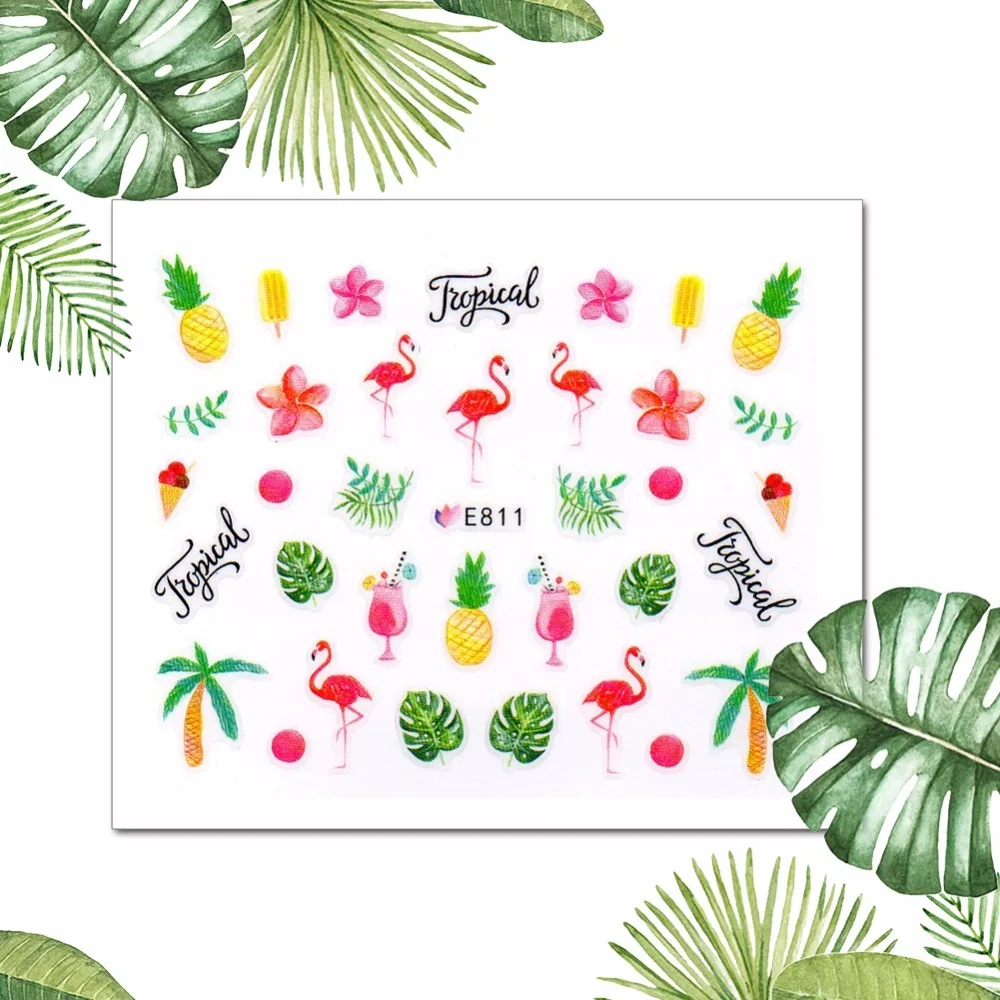 

DIY Designs Water Decals Slider For Nails Summer Jungle Flamingo Parrot Flower Watermark Nail Sticker Decoration Wraps Manicure