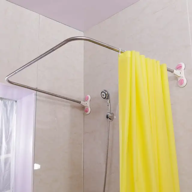 Curved Corner Shower Curtain Rod U Shaped Suction Cups Bathroom Curved Corner Shower Curtain Rod U