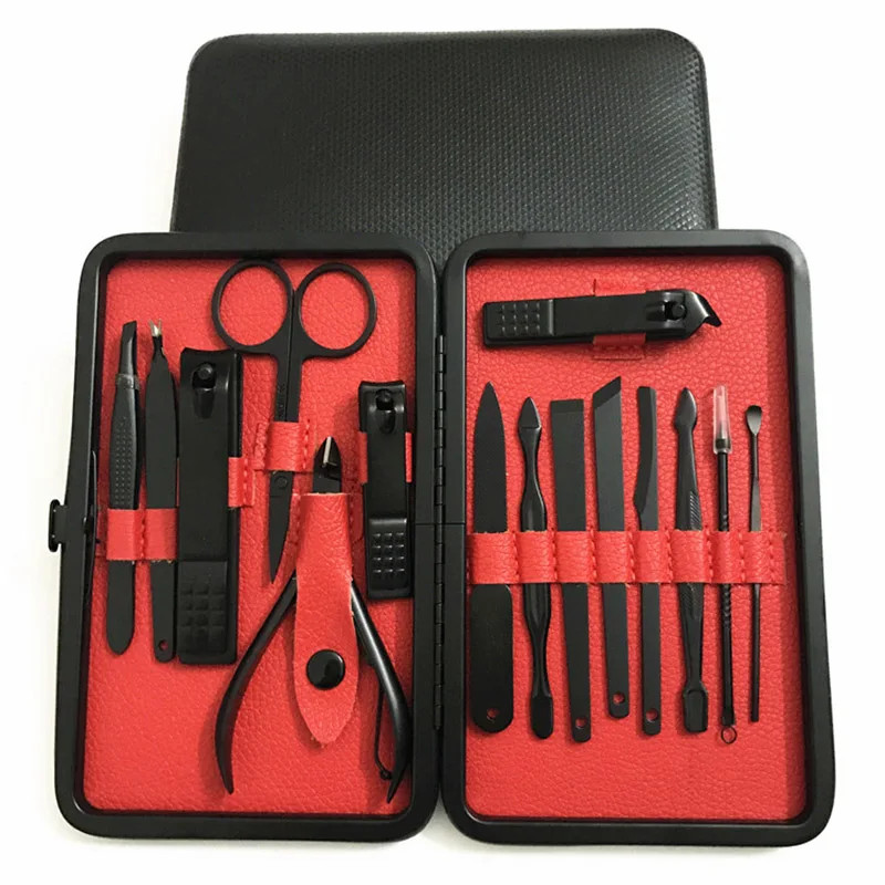 

15pc Manicure Tool Set Nail Clipper Nipper Professional Pedicure Cutter Kit Professional Scissors Ear Pick Acne Needle With Case