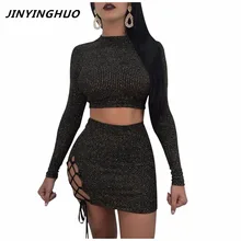 

2017 Chic Autumn Hollow Out Out Crop Tops&Skirt 2 Two Pieces Set Celebrity New Style Party Dress Set Clubwear