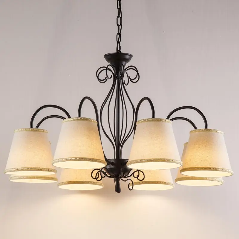 

Modern Led Chandeliers Living Room Kitchen Light Fixtures Black White Iron Fabric Lampshade Decoration Home E14 Lamp 110-220V