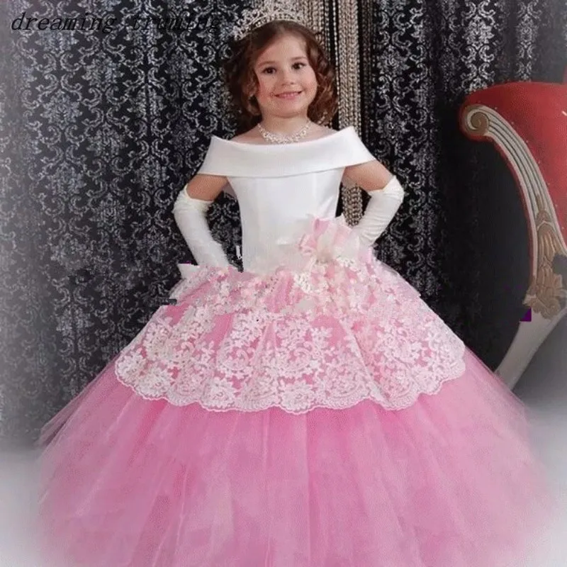 Бальное платье, розовые пышные платья для девочек, блестящие длинные кружевные платья с аппликацией, милые винтажные кружевные платья с