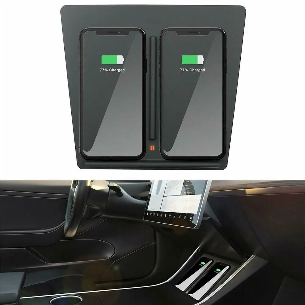 

Qi Wireless Charger for Tesla Model 3 Dual Phone USB Port Center Console Auto