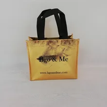 Wholesale 500pcs/lot logo print promotional Metallic gold laminated non woven grocery shopping bag tote bag