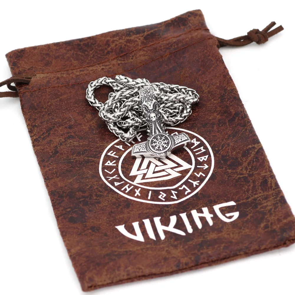 Скандинавский Викинг Mjolnir из нержавеющей стали Thor Hammer череп руля Awe ожерелье для