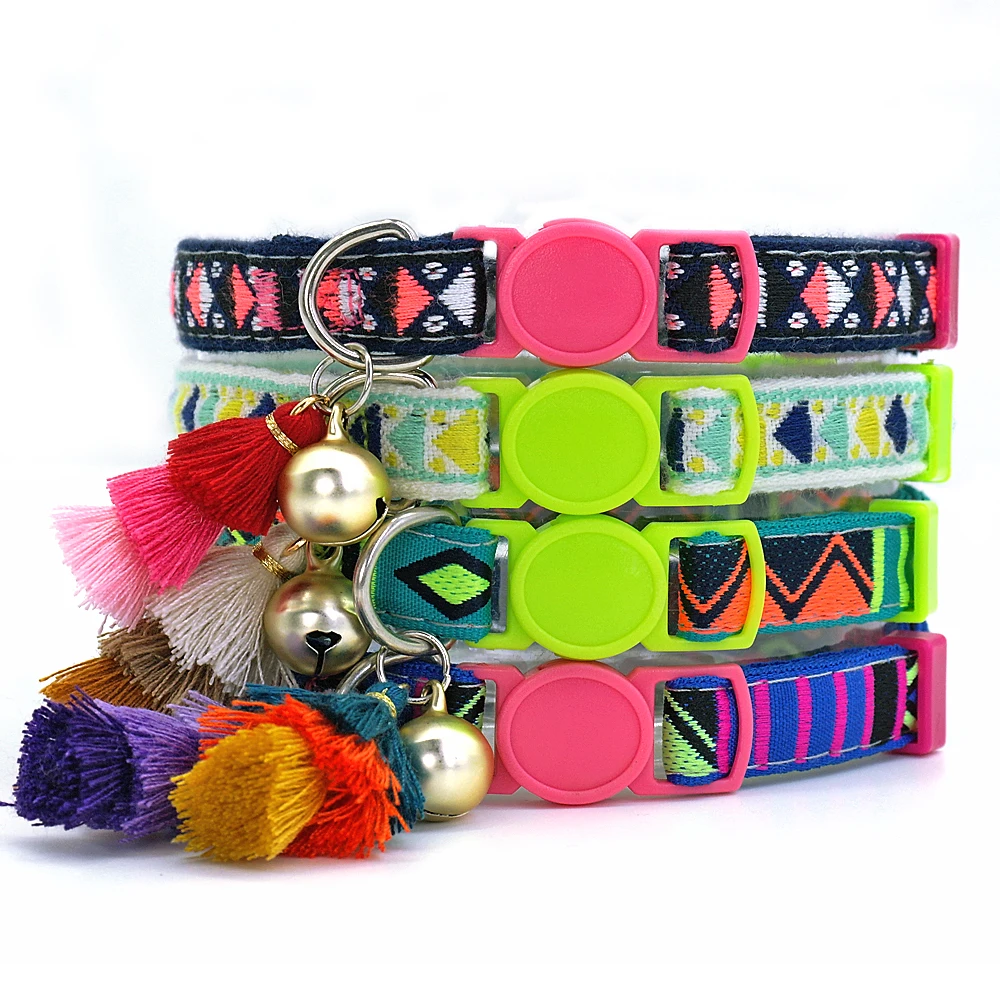Custom Safety Cat Collar Personalized Cute Kitten Puppy Collars with Bell Name Tag Nylon Print Pet Cats Necklace Accessories 6
