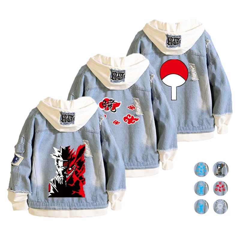 

Anime NARUTO Cosplay Jacket Uzumaki Costume Men Casual Jeans Coat Naruto Uchiha Sasuke Women Autumn Denim Hooded Sweatshirt Tops
