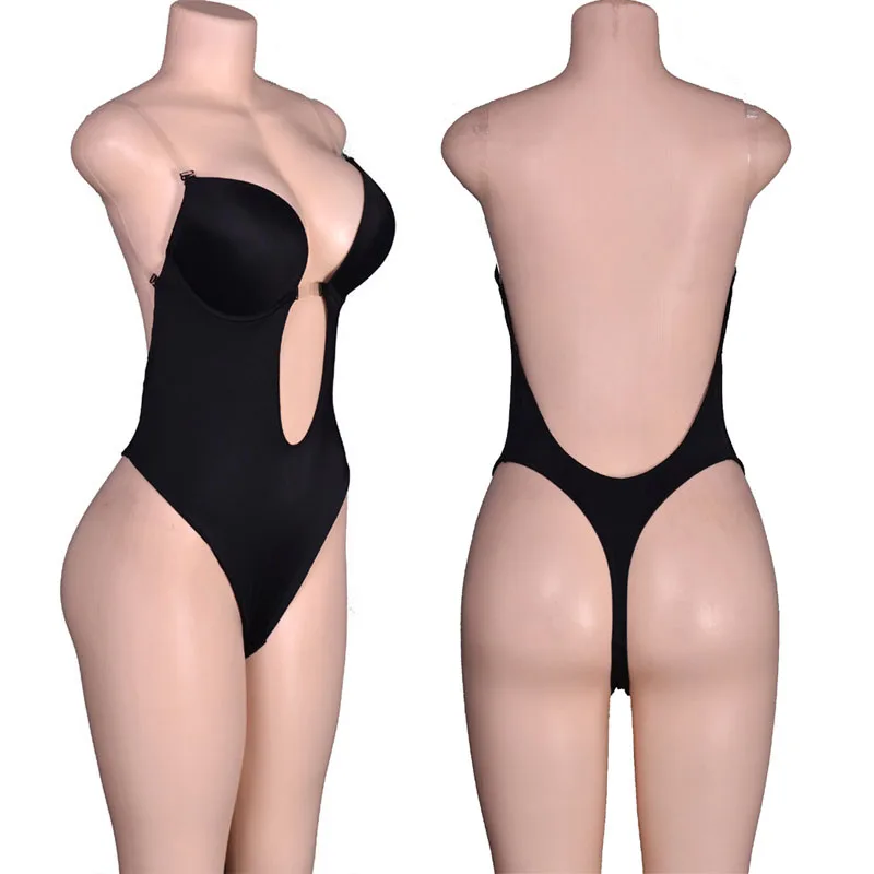 

Women Backless Deep U Invisible Bra Transparent Back Straps Underwire Bodysuit Wedding Evening Dress Seamless Body Underwear