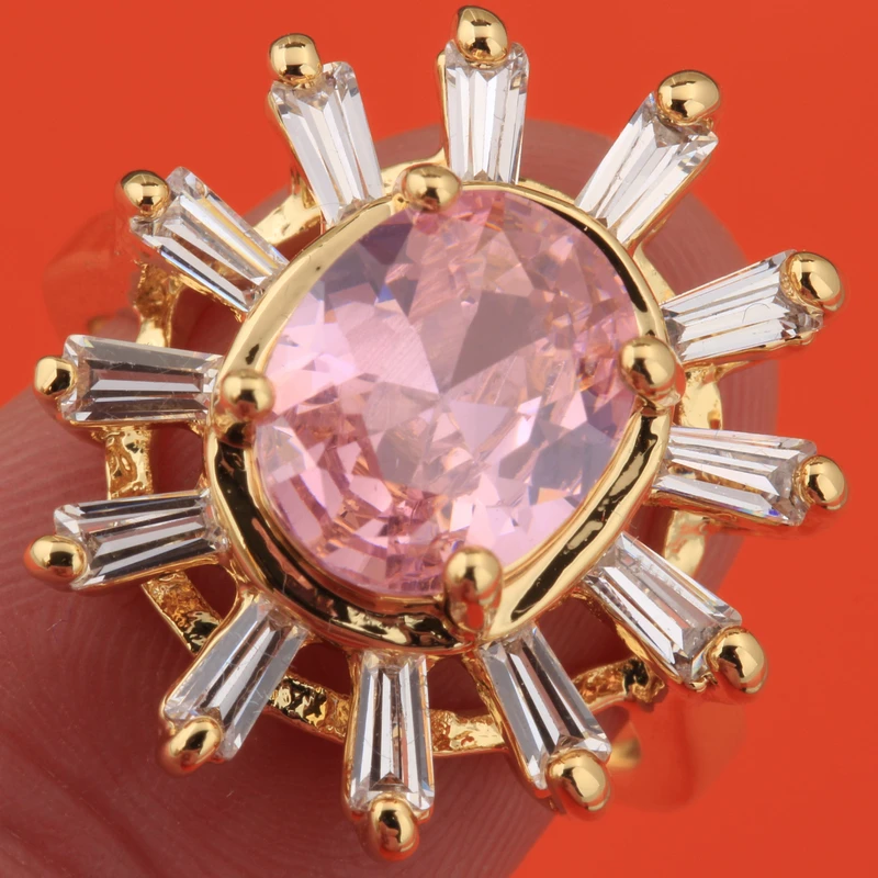

Magnificent Sun Pink Gems Zircon Gold Party Jewelry Solitaire US# Ring Size 6 / 7 / 8 / 9 S1905