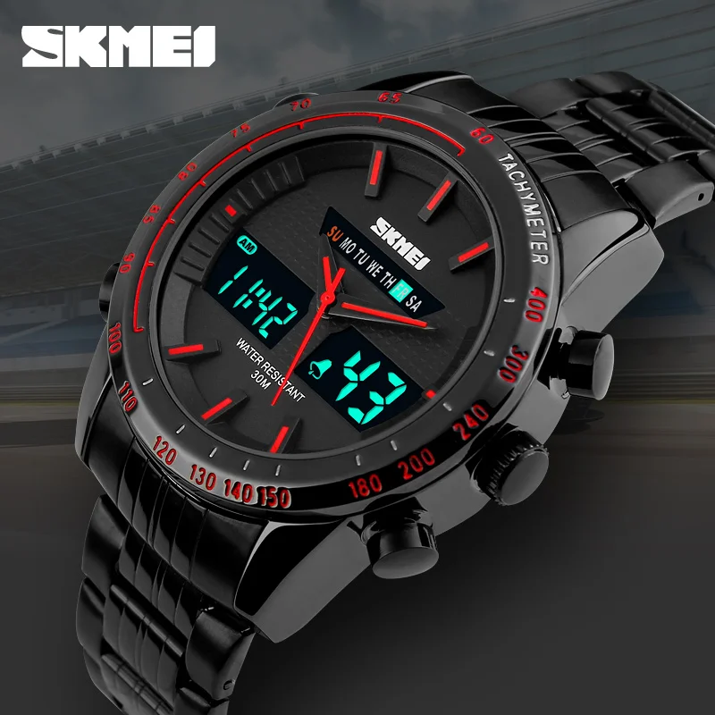 2016 novo luxo skmei homens esportes relógios digitais dos homens preto militar mens relógio de pulso de aço completa relogio masculino relógio masculino