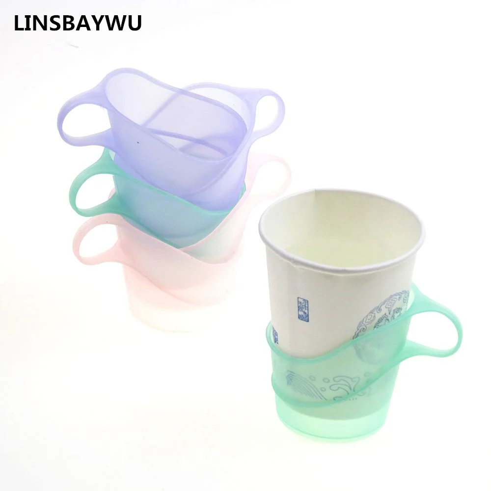 

LINSBAYWU 6PCS/Lot Handle Plastic Disposable Paper Plastic Polystyrene Cup Holder Set Living Room Tool for Onetime-use Cup