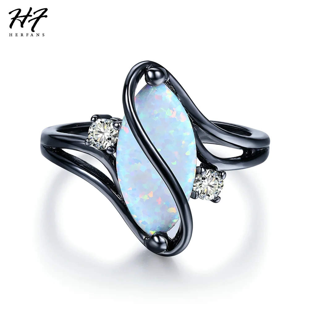 

2018 New Top Quality Ethnic Black Gold Color Oval Opal Stone Rings Trendy Rings for Women and Man Wedding jewelry R642