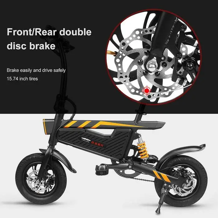 Excellent Aluminum Alloy Front/Rear Double Disc Brake Folding Smart double disc brake Bicycle US Plug Electric Bike IP54 3