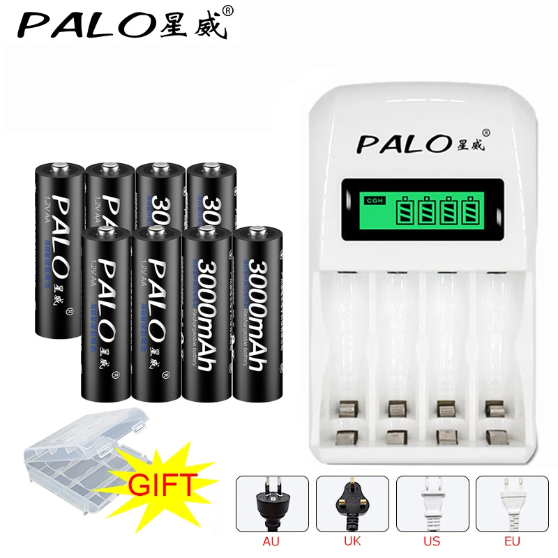 

PALO 8pcs 1.2V Ni-MH AA Batteries Rechargeable with LCD AA/AAA Ni-CD Ni-MH Battery Charger Intelligent