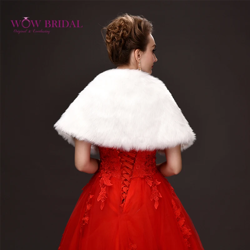 Wowbridal изящные белый свадьбы обертывание подчинение искусственного меха Scalloped шаль свадебные аксессуары пальто