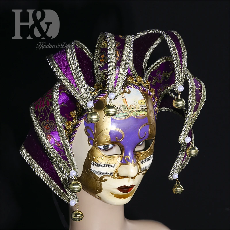 H& D Volto Смола Музыка Венецианский Шут маска полное лицо Маскарад колокольчик Джокер настенное художественное украшение Коллекция(фиолетовый