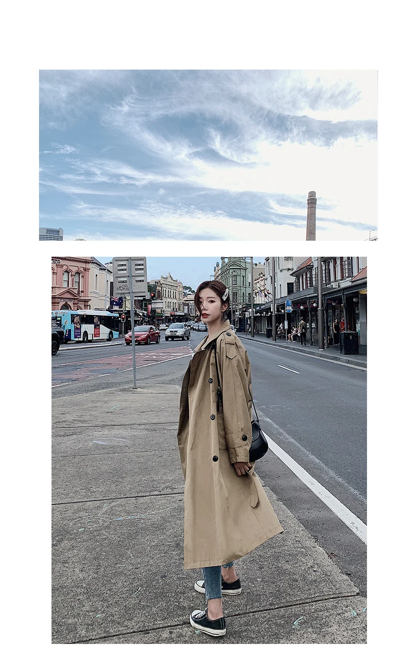 Spring and Autumn Coat Fashion Casual Loose Woman Long Windbreaker Full Sleeve Turn-down Breasted