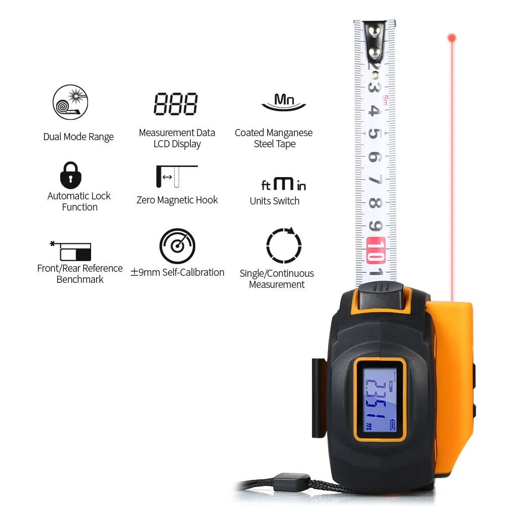 

40m 60m Digital Laser Distance Meter Rangefinder Handheld Infrared Range Finder 2 in 1 Measuring Tape Laser Ruler