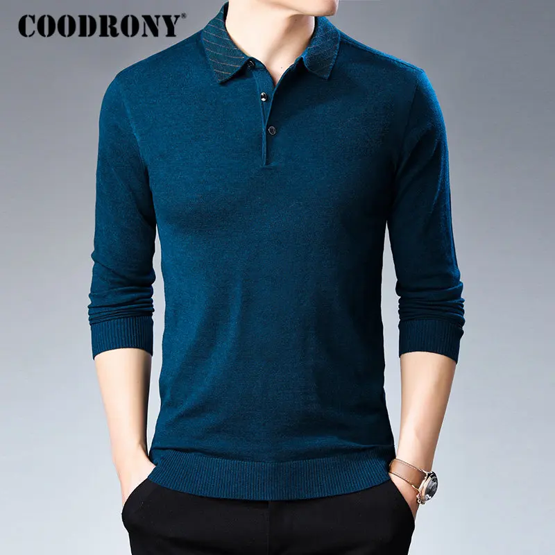 Бренд COODRONY, мужской свитер, рубашка трикотажная, Pull Homme, уличная одежда, Повседневный пуловер для мужчин, Осень-зима, мужские теплые шерстяные свитера 91050 - Цвет: Синий