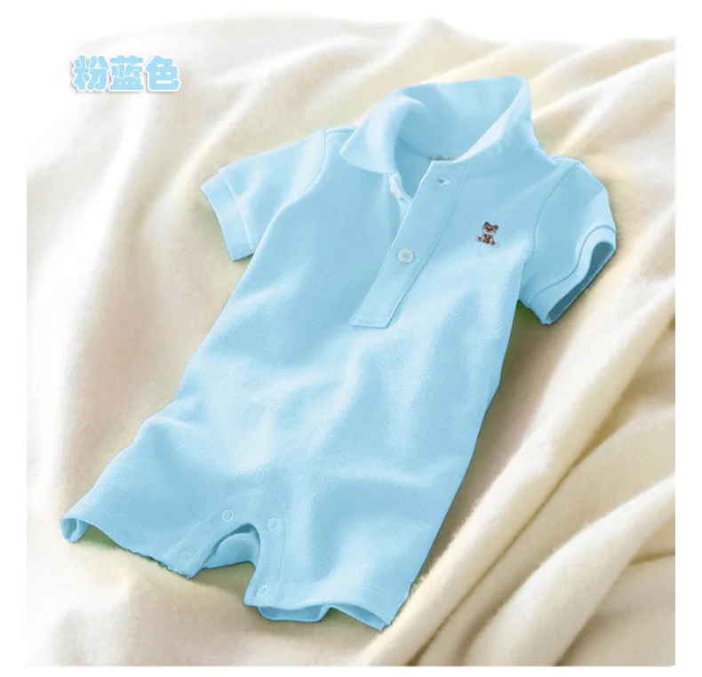 Одежда для маленьких мальчиков, летние комбинезоны для маленьких девочек, хлопковый комбинезон с короткими рукавами и лацканами для новорожденных, Детский костюм, Roupas - Цвет: Небесно-голубой