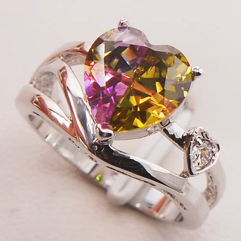 

Rainbow Crystal Zircon Women 925 Sterling Silver Ring F725 Size 6 7 8 9 10