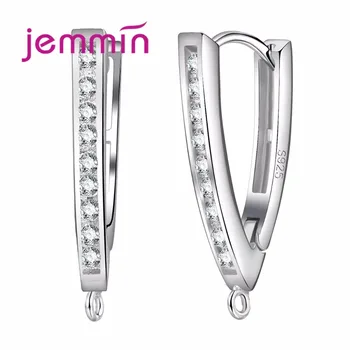 

925 Sterling Silver Color Hoop Earrings for Women V-shaped Shiny Austrian Crystal Pave Fashion Jewelry Earrings Findings