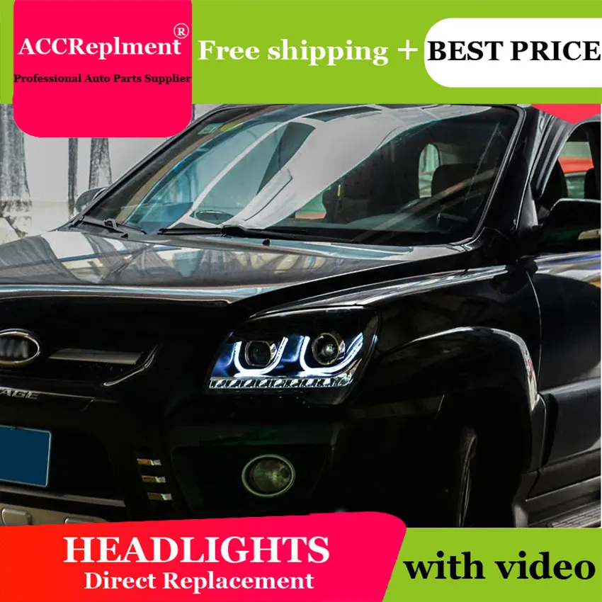 car styling For KIA Sportage headlights U angel eyes 2007 2013 For KIA