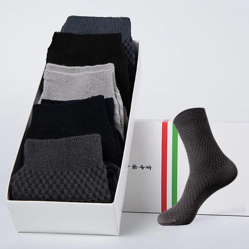 

5 Pairs/lot Casual Men's Business Socks Men Cotton Solid color Autumn Winter bamboo fiber Socks High Quality sports sokken