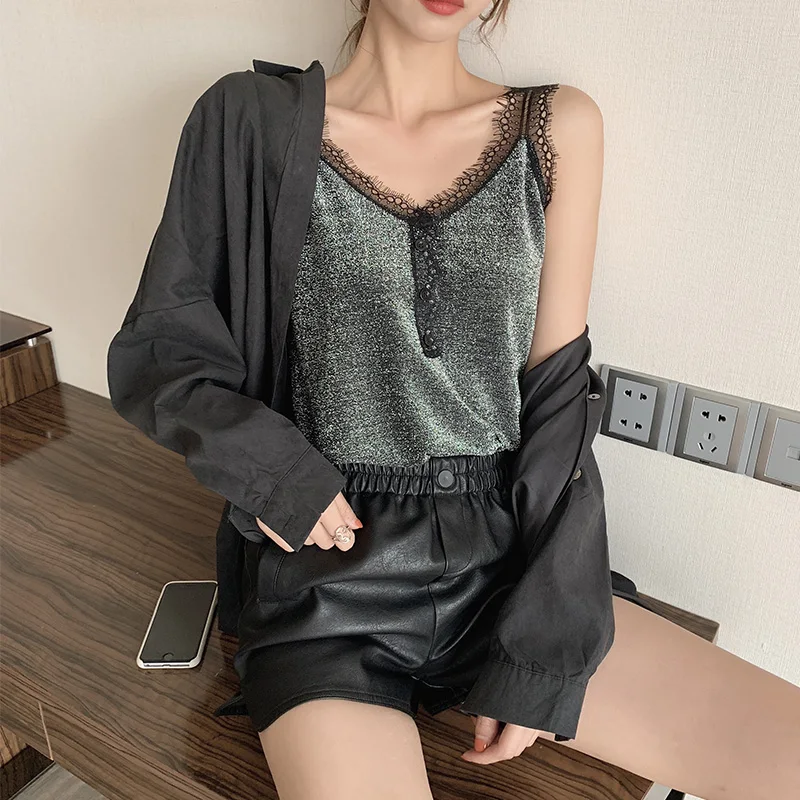 

Sequin Lace Crop Top Tank Top Women Camis Halter Top Women Camisole Summer Sexy Sleeveless Roupas Femininas cropped femme tank