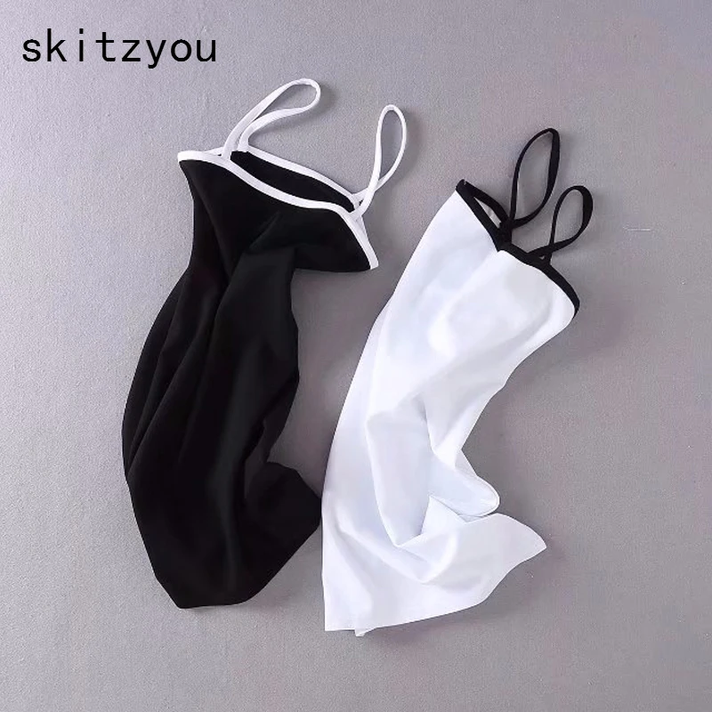 

skitzyou Sexy Spaghetti Strap White Summer Sheath Mini Dress Sleeveless Black Basic Streetwear Slim Short Female Club Dress New