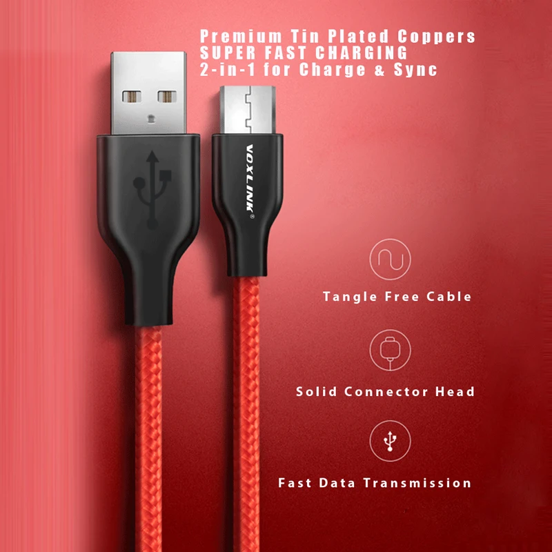 VOXLINK مايكرو كابل usb لسامسونج S6 S7 سريع كابل شاحن مزامنة بيانات الشحن لهواوي HTC شاحن هاتف محمول يعمل بنظام تشغيل أندرويد كابل يو اس بي s