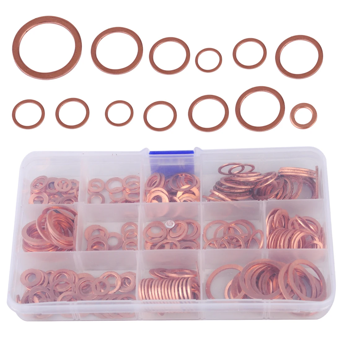 beler 280pcs Assorted Engine Box Washers Solid Red Copper Sump Gasket