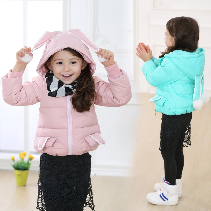 Cartoon Jackets White Duck Down Kids Winter Jackets for Girls Rabbit Hooded Coat Kids Coats Brand