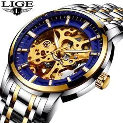 Lige Для мужчин S Часы лучший бренд класса люкс автоматические механические часы Для мужчин полный Сталь Бизнес Водонепроницаемый Спорт Часы