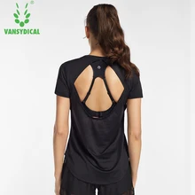 Vansydical Женская майка футболки Йога Сексуальная спинки короткий рукав дышащие Спорт бег футболки тренировки бег тренажерный зал Топ