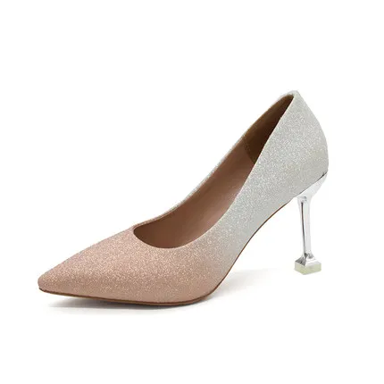 

Crystal sequins silver single shoes alternative high heels bed female pointed stiletto college students knot wedding bride