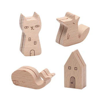 

Card Hold Wood Photo Holder Memo Clips Desktop Calendar Message Clamps Stand Display Board Photography Prop Fox/Cat/House/Whale