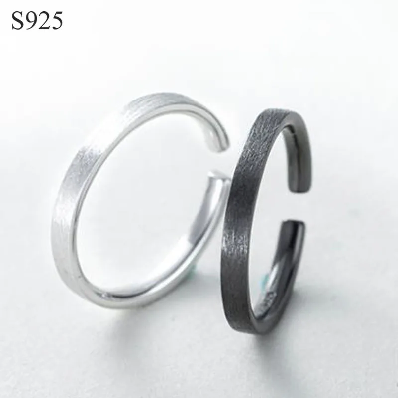 

Genuine Real Pure Solid 925 Sterling Silver Couple Rings for Women Men Jewelry Adjustable Female Male Black Finger Ring Bague