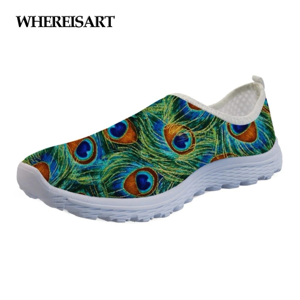

WHEREISART Fashion Feather Printed Flats Ladies Shoes Casual Women's Sneakers Shoes Woman Beach Female Loafers Chaussures Femme
