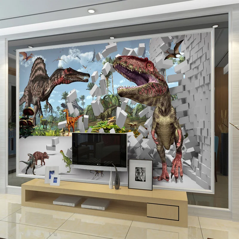 3D стереоскопический кирпич узор динозавр сломанная стена большая Настенная картина кафе ресторан гостиная спальня фото обои
