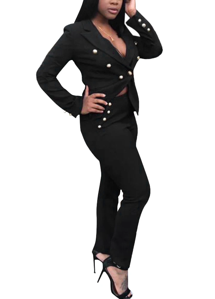 Женский брючный костюм для женщин офисная Рабочая одежда деловые костюмы Пиджаки Брюки прямые пуговицы комплект из двух предметов