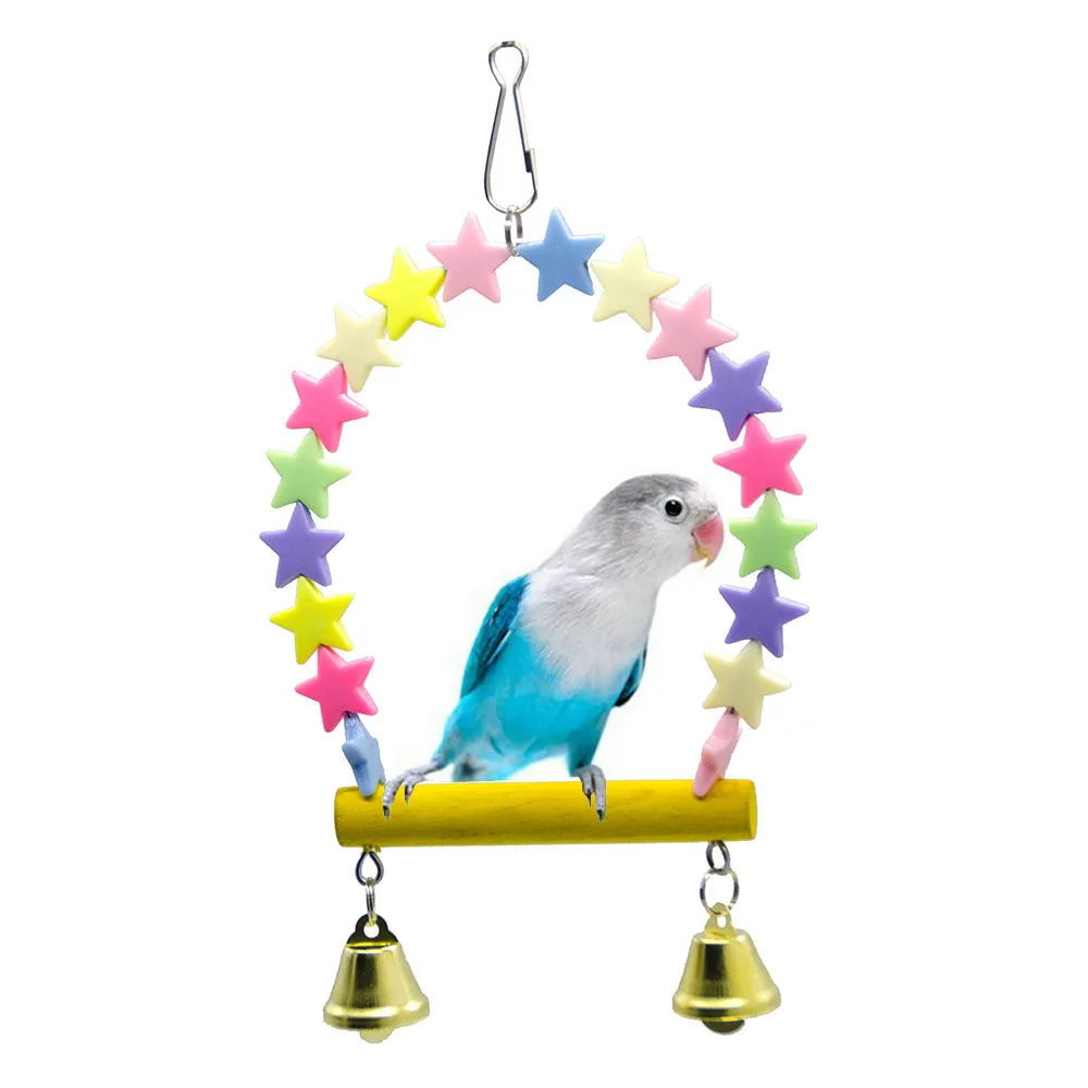 

1PCS Small and Medium-sized Parrot Products Birds Toys Pentagram Swing Rainbow Bell Perch Station Rod Gripper Standing Stick