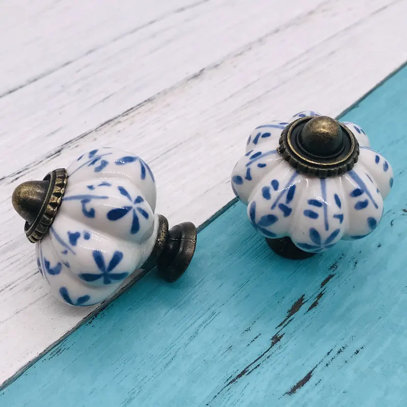 10x Vintage Furniture Handle Pumpkin Ceramic Door Knobs Cabinet