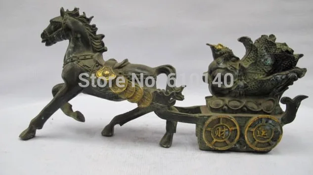 

Lucky Chinese Folk Feng Shui Bronze Gilt Money wealth cabbage Pull Horse Statue