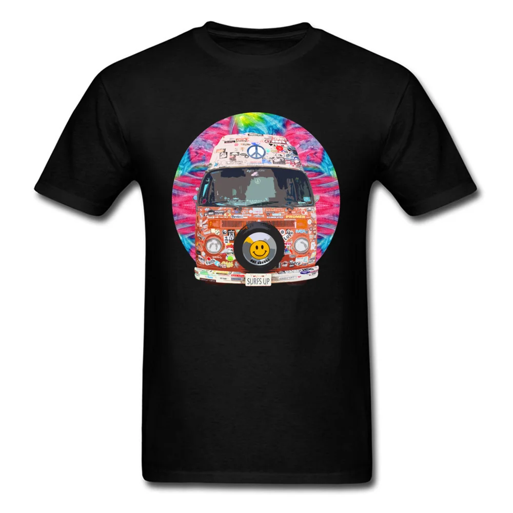Slim Fit Groovy Hippie Van Tees for Men Brand New Summer/Autumn O-Neck Pure Cotton Short Sleeve T Shirt Custom Tops Tees Groovy Hippie Van black