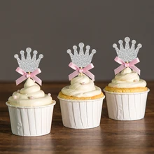 Индивидуальный бант цвета и Золотой/Серебряный Черный Блеск Корона для капкейков топперы выбирает ребенка душ принцесса/дети первый день рождения украшения