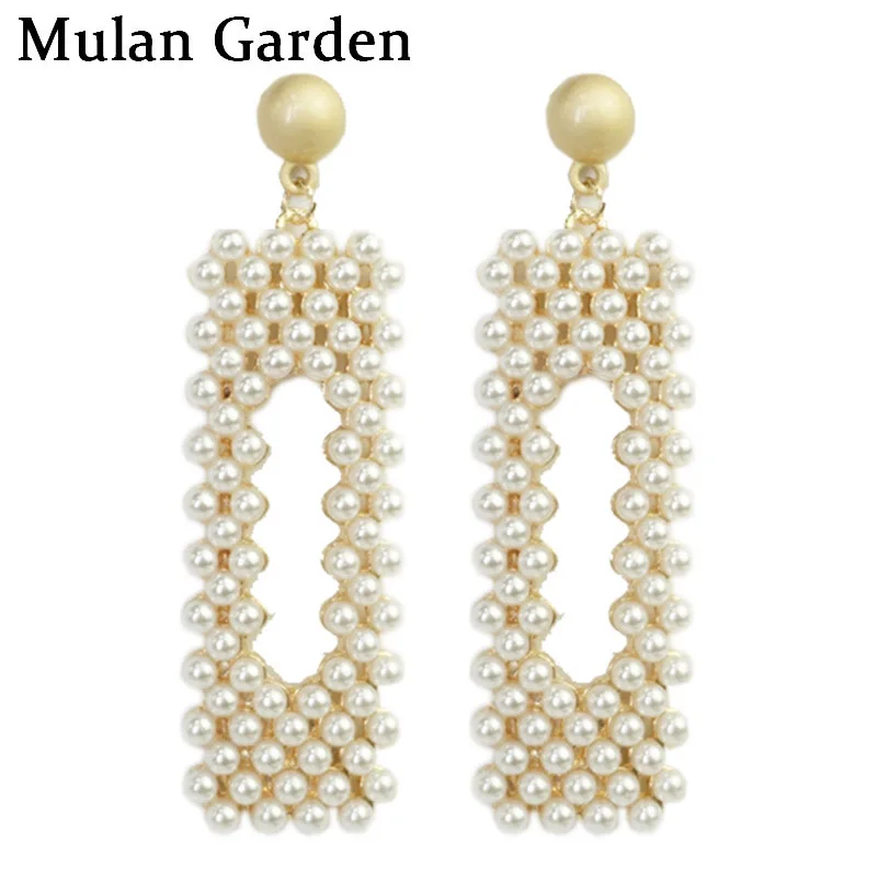 

M&G Vintage Luxury Pearl Earrings for Women Triangle Rectangle Pearls Elegant Statement Earring Fashion Jewelry Accessories Gift